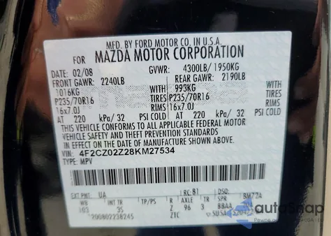 2008 Mazda Tribute I z USA, uszkodzony, nr VIN 4F2CZ02Z28KM27534